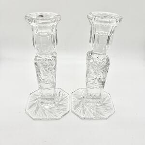 Vintage Violetta Poland Crystal Candlestick Holder Hand Cut Pinwheel 6x3"